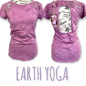 NWT Earth Yoga Tie Dye Crotchet Short Sleeve Top with